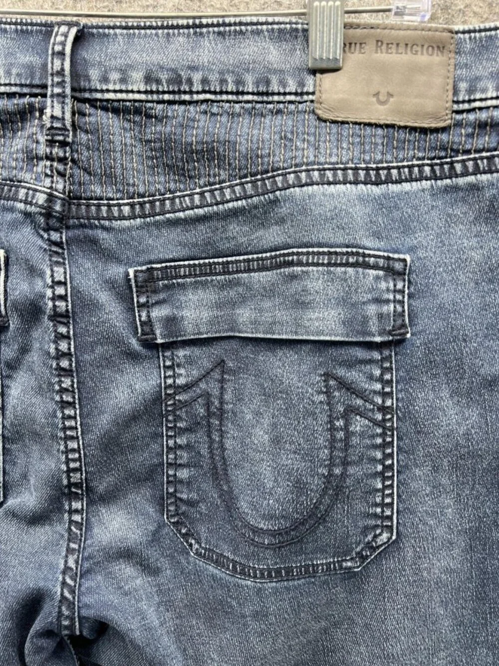 True Religion Rocco Jeans Mens 38 Blue Relaxed Skinny Biker Denim Distressed